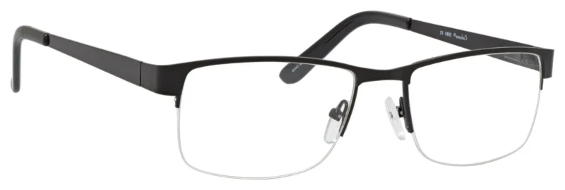 A pair of glasses is shown with no lens.