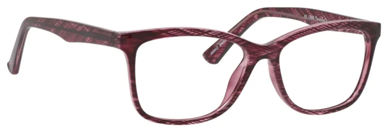 A pair of glasses is shown with the frame in focus.