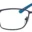 A pair of glasses is shown with blue frames.