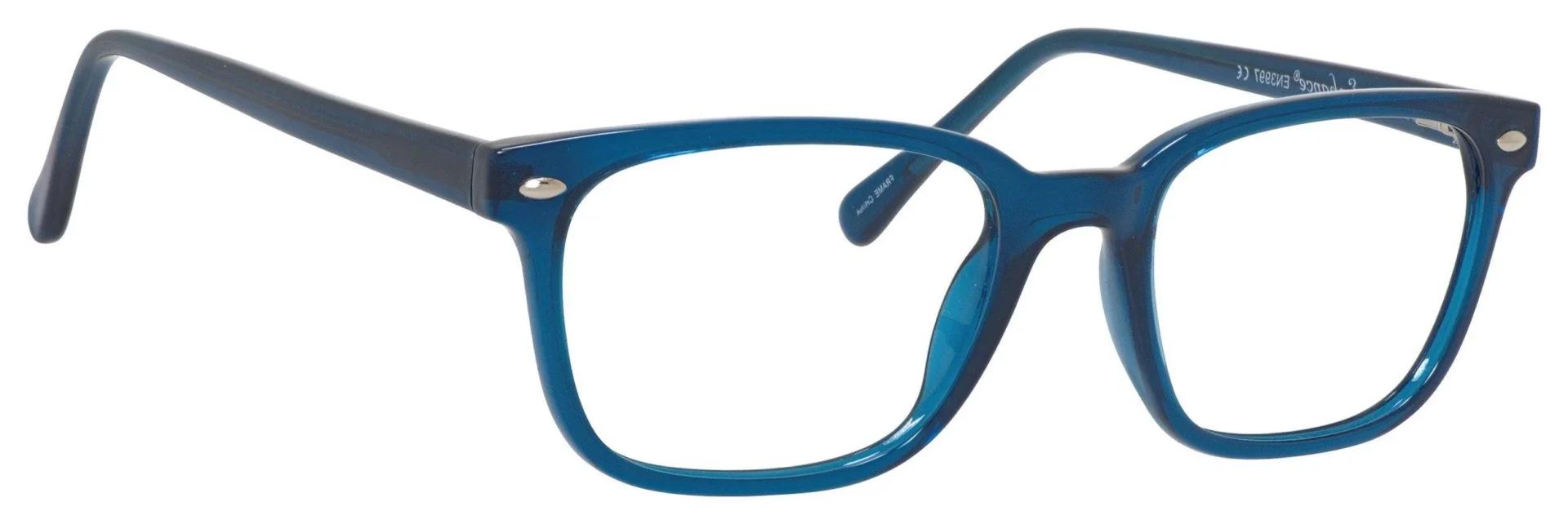 A close up of the side view of a pair of glasses.