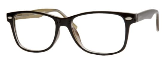 A pair of glasses is shown with the same color as the rim.