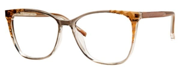 A pair of glasses is shown with clear frames.