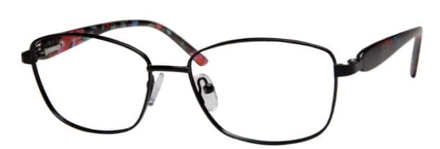 A pair of glasses is shown with different colored frames.