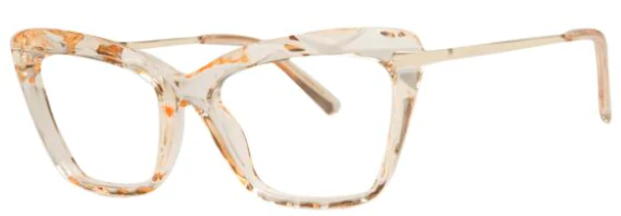 A pair of glasses with a white and brown pattern on them.