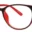 A pair of glasses is shown with red frames.