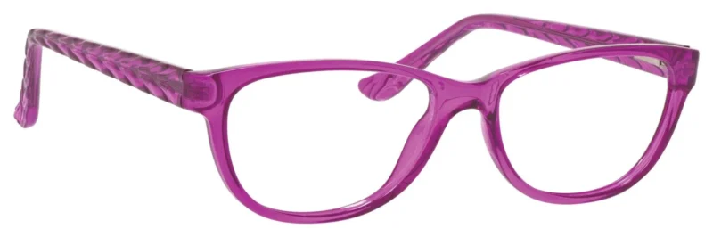 A pair of purple glasses is shown.