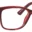 A pair of red glasses with a pattern on them.