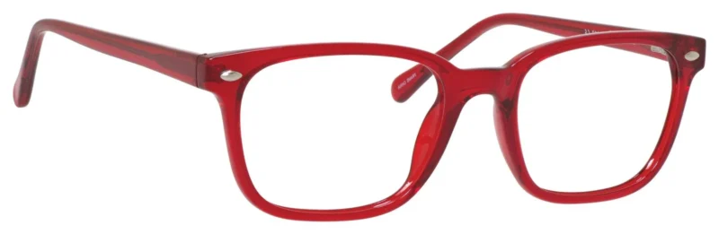 A red pair of glasses is shown.