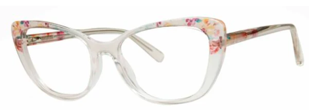 A pair of glasses with floral frames on them.