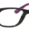 A pair of glasses with purple frames on top.