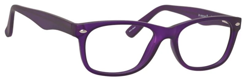 A pair of purple glasses is shown.