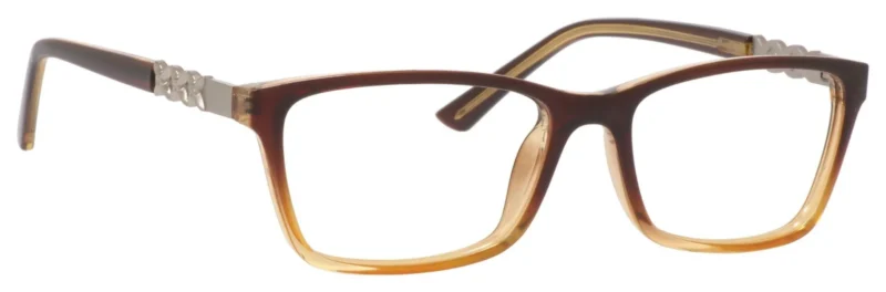 A pair of glasses is shown with the frame in focus.