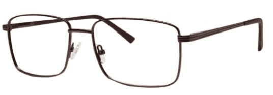 A pair of glasses with black frames and no lenses.