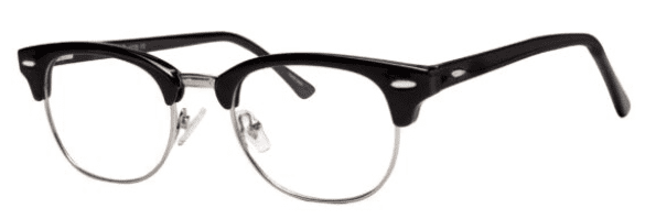 A pair of glasses with black frames and clear lenses.