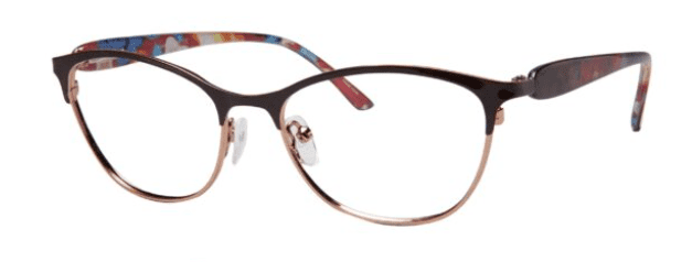 A pair of glasses is shown with different colored frames.