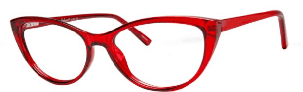 A pair of red glasses on top of a white surface.