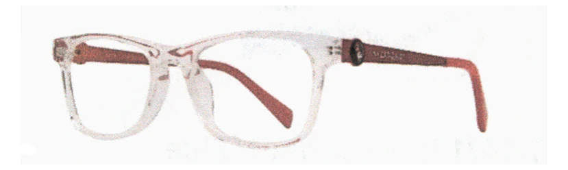 A pair of glasses with red accents on them.