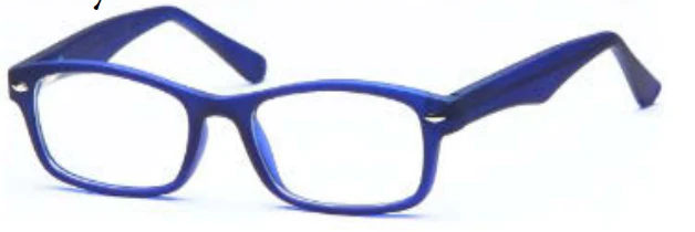 A pair of blue glasses on top of a white table.