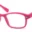 A pair of pink glasses with clear lenses.