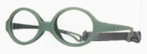 A pair of glasses with a green strap around it.