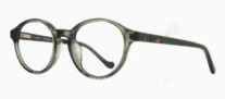 A pair of glasses is shown with the same pattern as the frame.