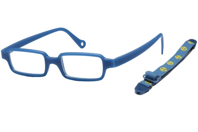 A pair of blue glasses with a strap around it.