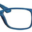 A pair of blue glasses with a black rim.