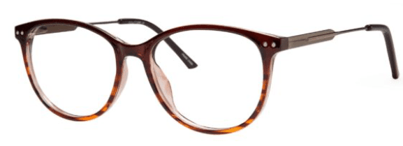 A pair of glasses is shown with the frame slightly bent.