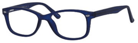 A pair of blue glasses with a white rim.