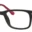 A pair of glasses is shown with red tips.