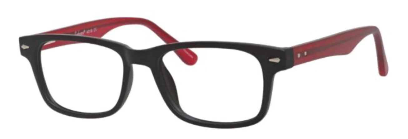 A pair of glasses is shown with red tips.