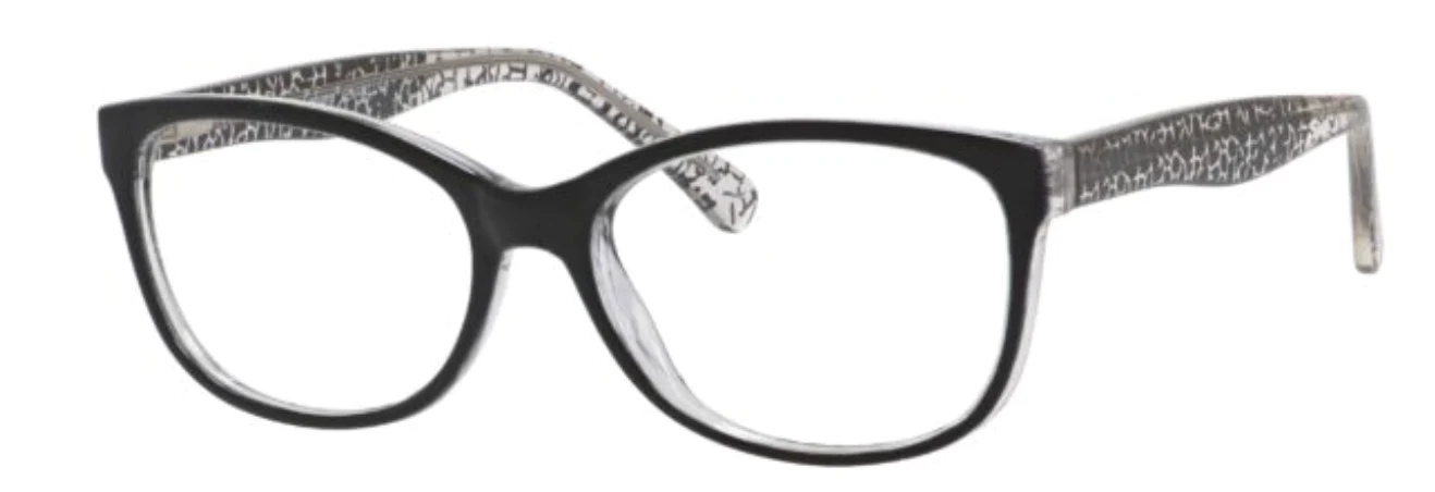 A pair of glasses is shown with the same pattern as the rest of the frame.