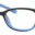 A pair of glasses is shown with blue frames.