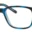 A pair of glasses is shown with blue frames.