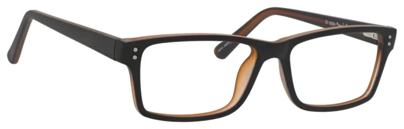 A pair of glasses is shown with the frame in focus.