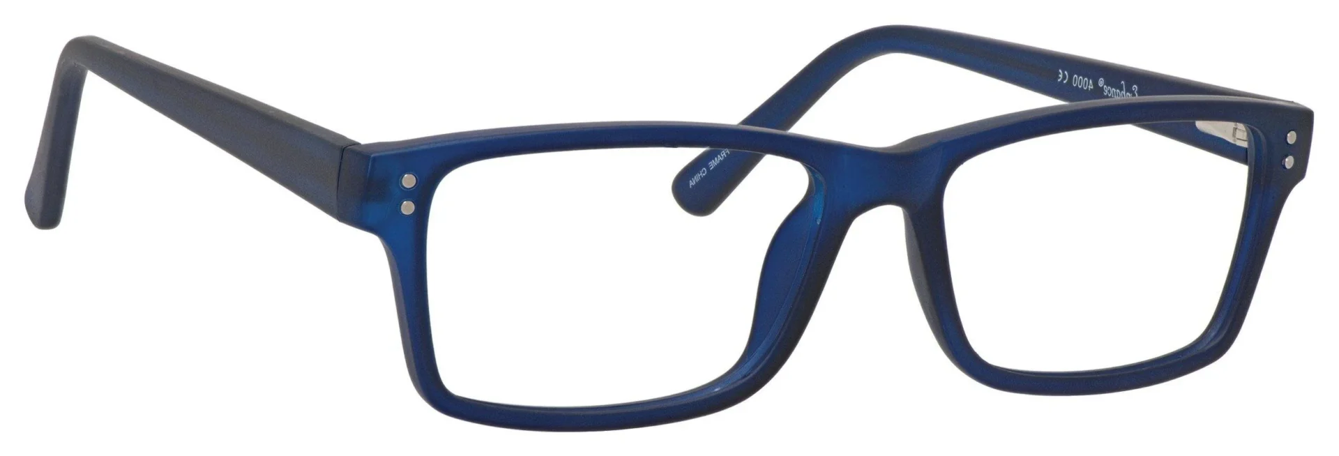 A pair of blue glasses is shown.