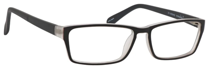 A pair of glasses is shown with no lens.