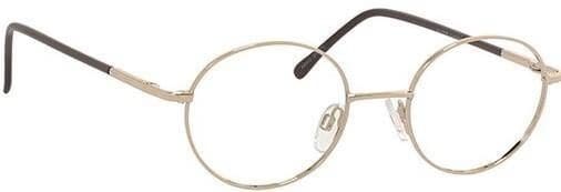 A pair of glasses with a black and gold frame.