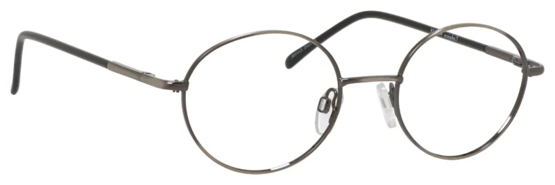 A pair of glasses with a black rim and a silver frame.