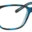 A pair of blue glasses with black frames.