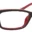 A pair of glasses is shown with red frames.