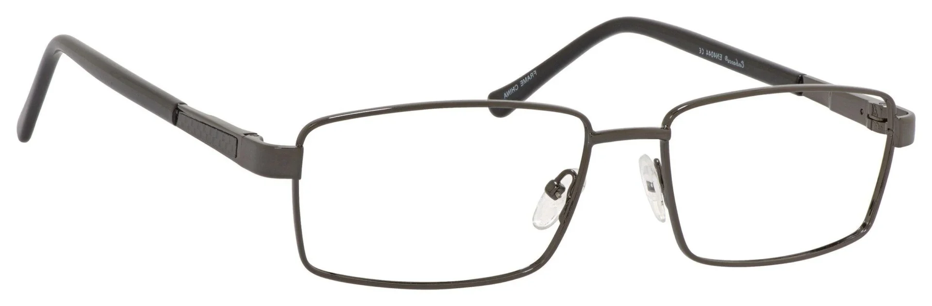 A pair of glasses is shown with no lens.