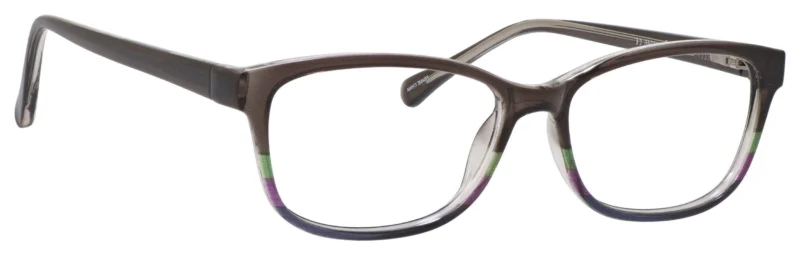 A pair of glasses is shown with the same color as the bottom rim.