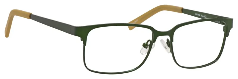 A pair of glasses is shown with the same color as the rim.