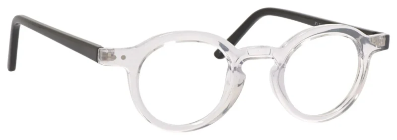 A pair of glasses with black rubber tips on the side.