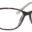 A pair of glasses is shown with purple frames.