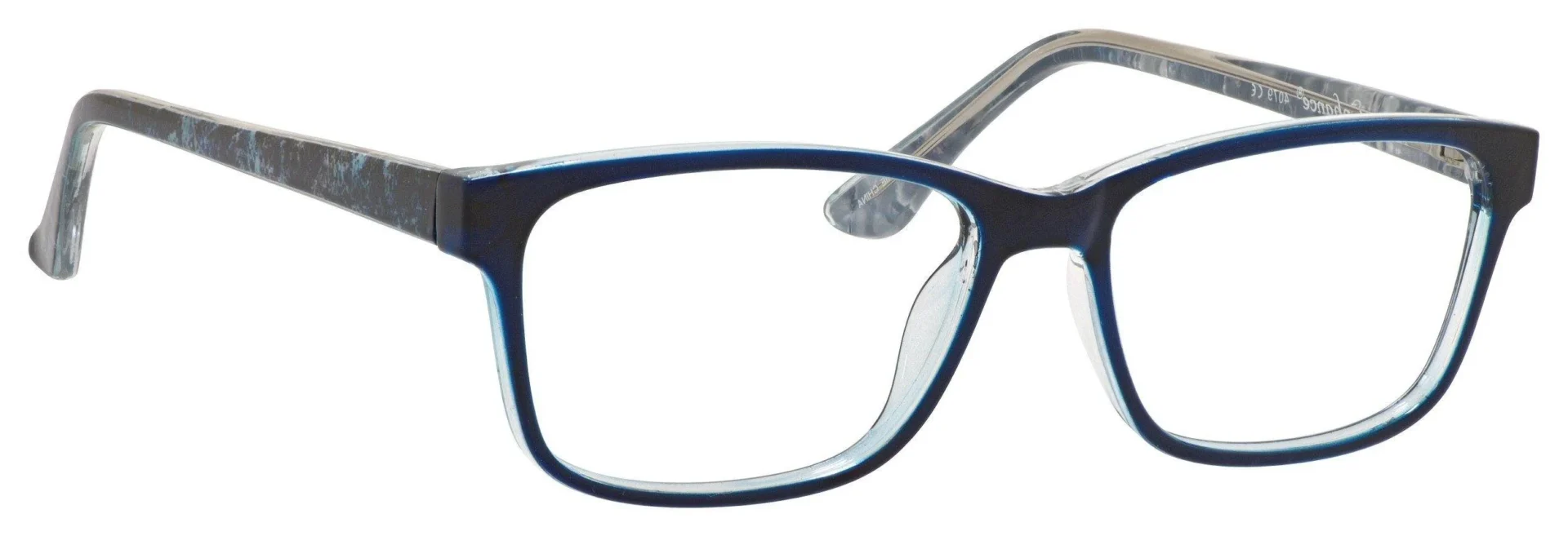 A pair of glasses is shown with the same color as the bottom rim.