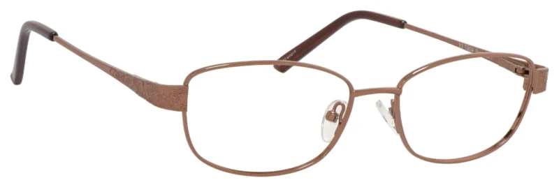 A pair of glasses is shown with brown frames.