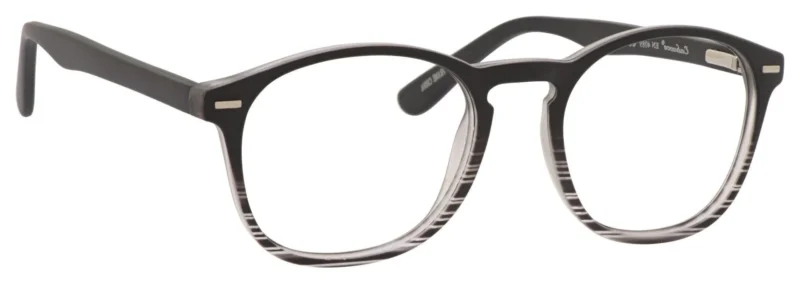 A pair of glasses is shown with the frame on.