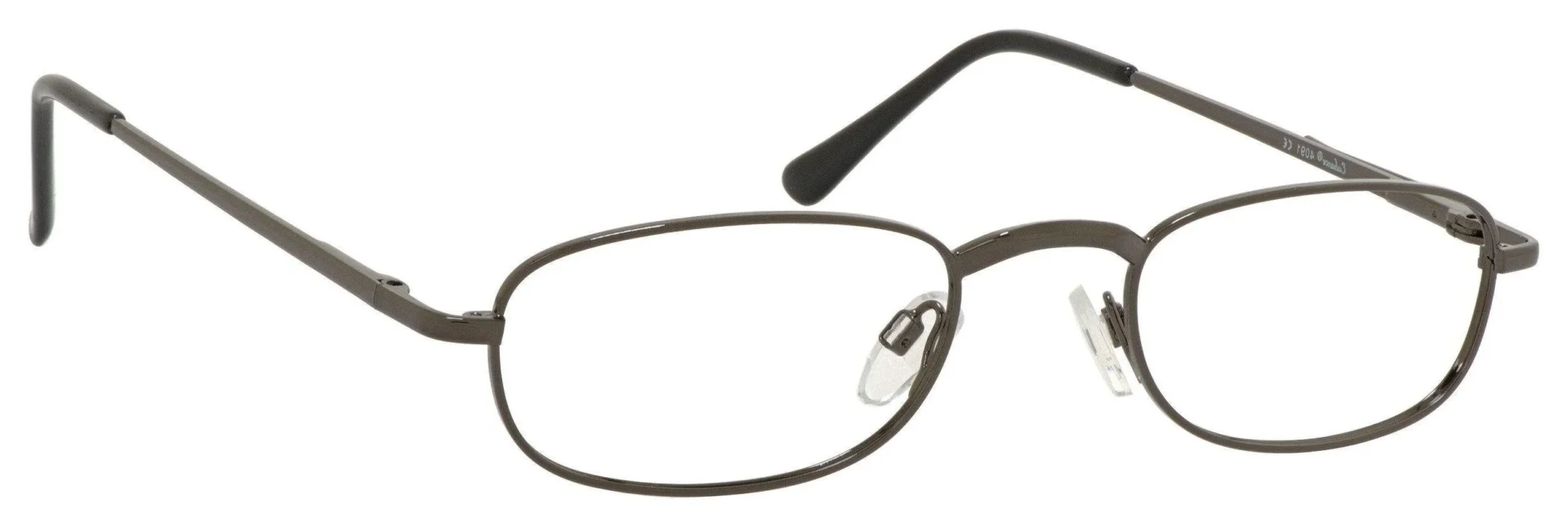 A pair of glasses with a black frame and a white rim.